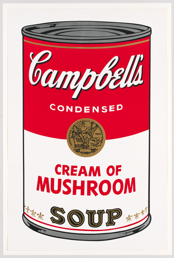 Illustration of a classic Campbell's Condensed Cream of Mushroom Soup can.