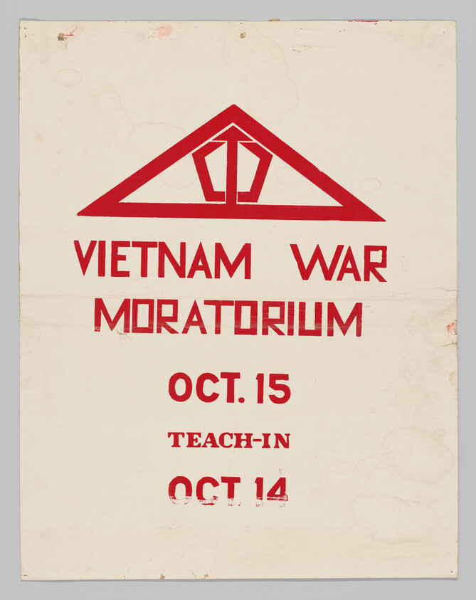 Poster announcing Vietnam War moratorium on Oct. 15 with a teach-in scheduled Oct. 14.