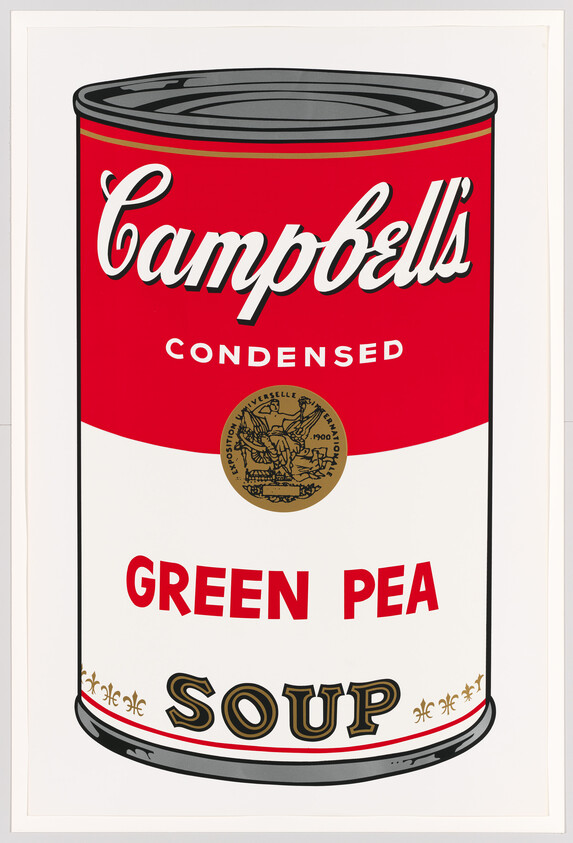 Illustration of a classic Campbell's condensed green pea soup can.