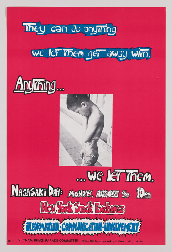 Wounded child pictured on a Nagasaki Day poster reading "They can do anything we let them get away with."