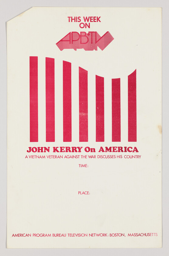 Poster announcing John Kerry speaking about America as a Vietnam veteran opposing the war.