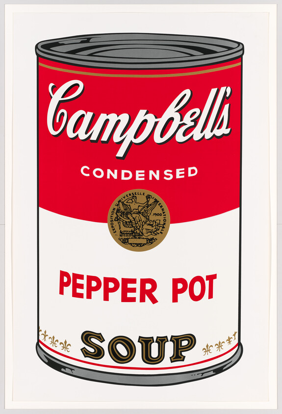 Illustration of a classic Campbell's condensed Pepper Pot soup can.