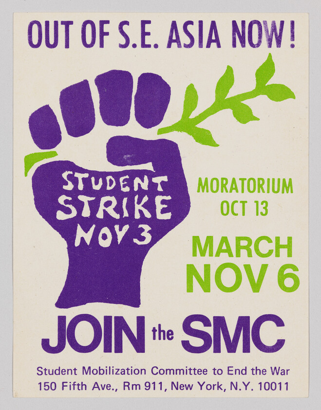 Poster urging students to join the SMC and participate in a student strike on Nov 3.
