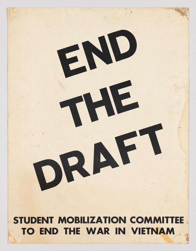 Poster reading "End the Draft" calling to end the Vietnam War by a student mobilization committee.