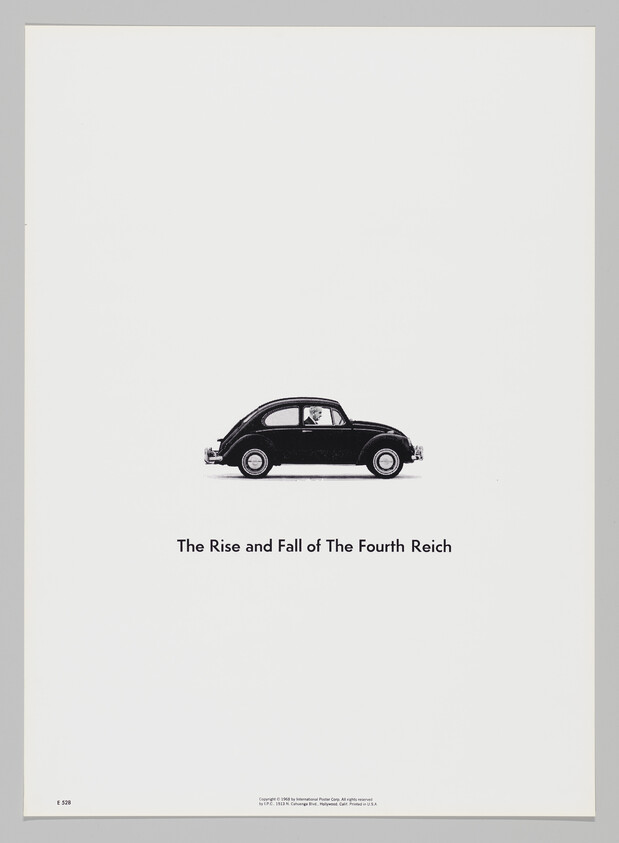 A black vintage Volkswagen Beetle centered above the text "The Rise and Fall of The Fourth Reich."