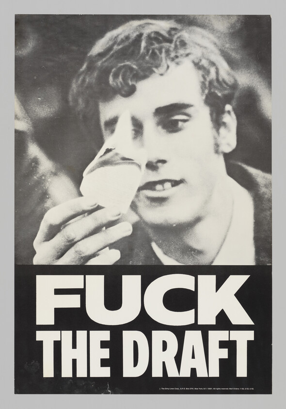 Young man holding an ice cream cone above bold text reading "FUCK THE DRAFT."