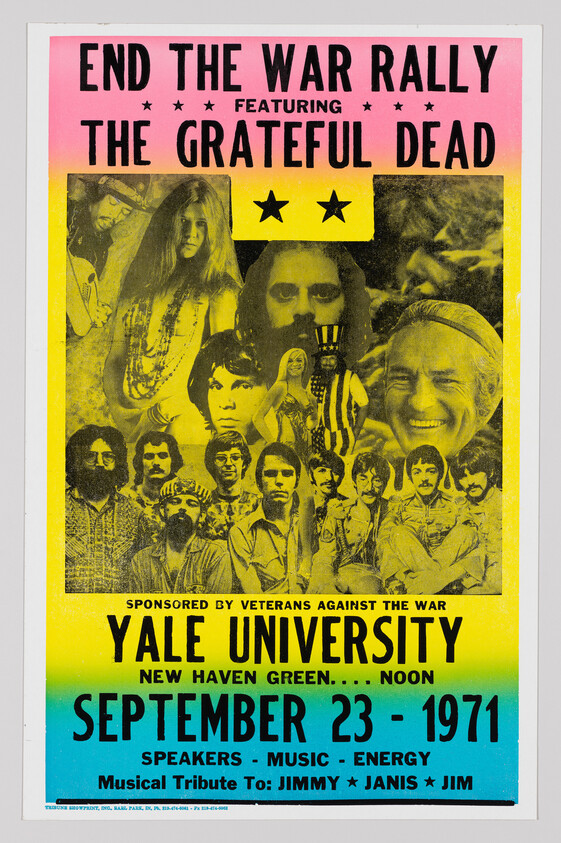 Poster announcing the end the war rally featuring the Grateful Dead at Yale University on September 23, 1971.