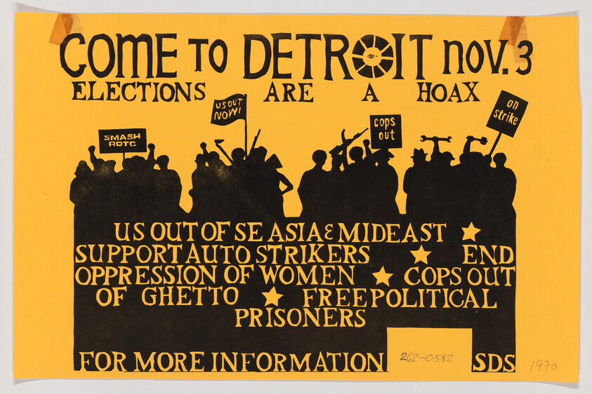 Poster urging people to come to Detroit November 3 to oppose elections, US wars, and oppression.