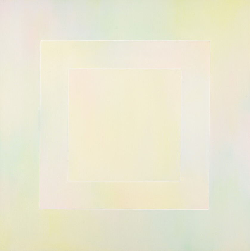 Two pale pastel squares centered on a soft gradient background, creating a subtle layered effect.
