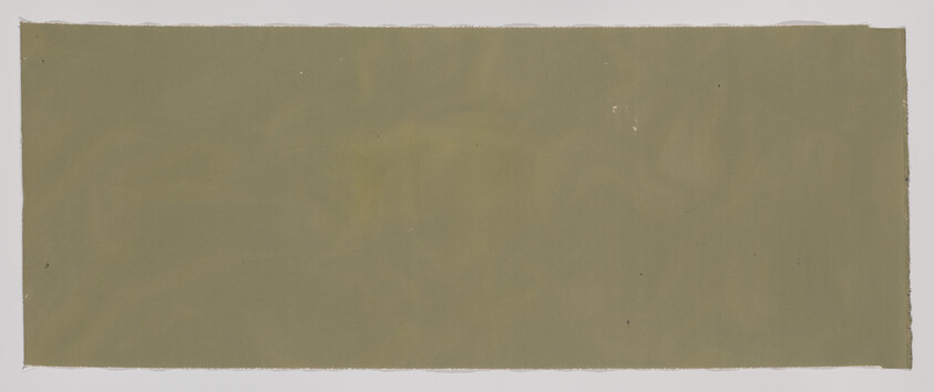 A wide rectangular canvas painted an even olive-green with a narrow white border around it.