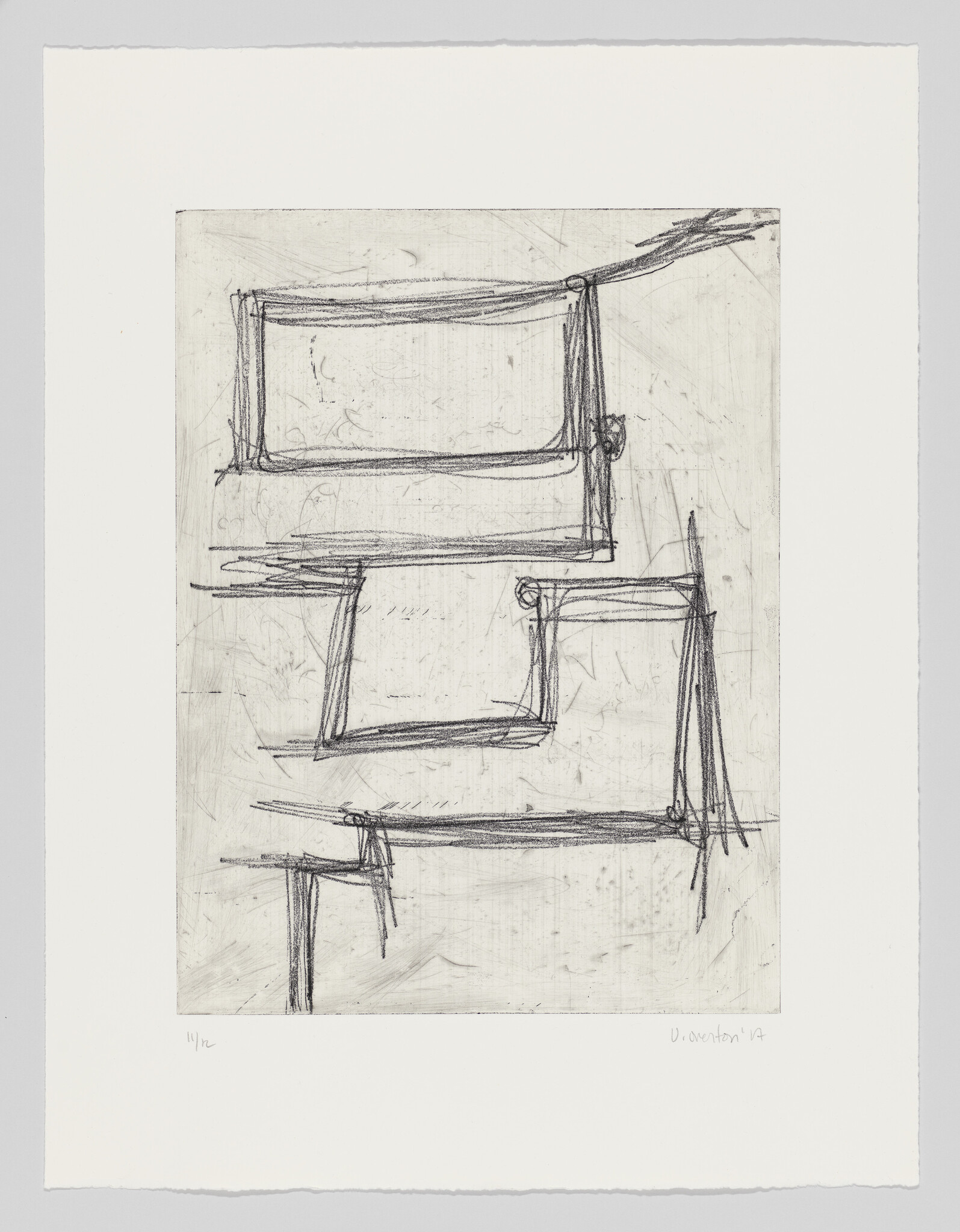Three rough hand-drawn rectangular frames are stacked vertically on a blank sheet of paper.