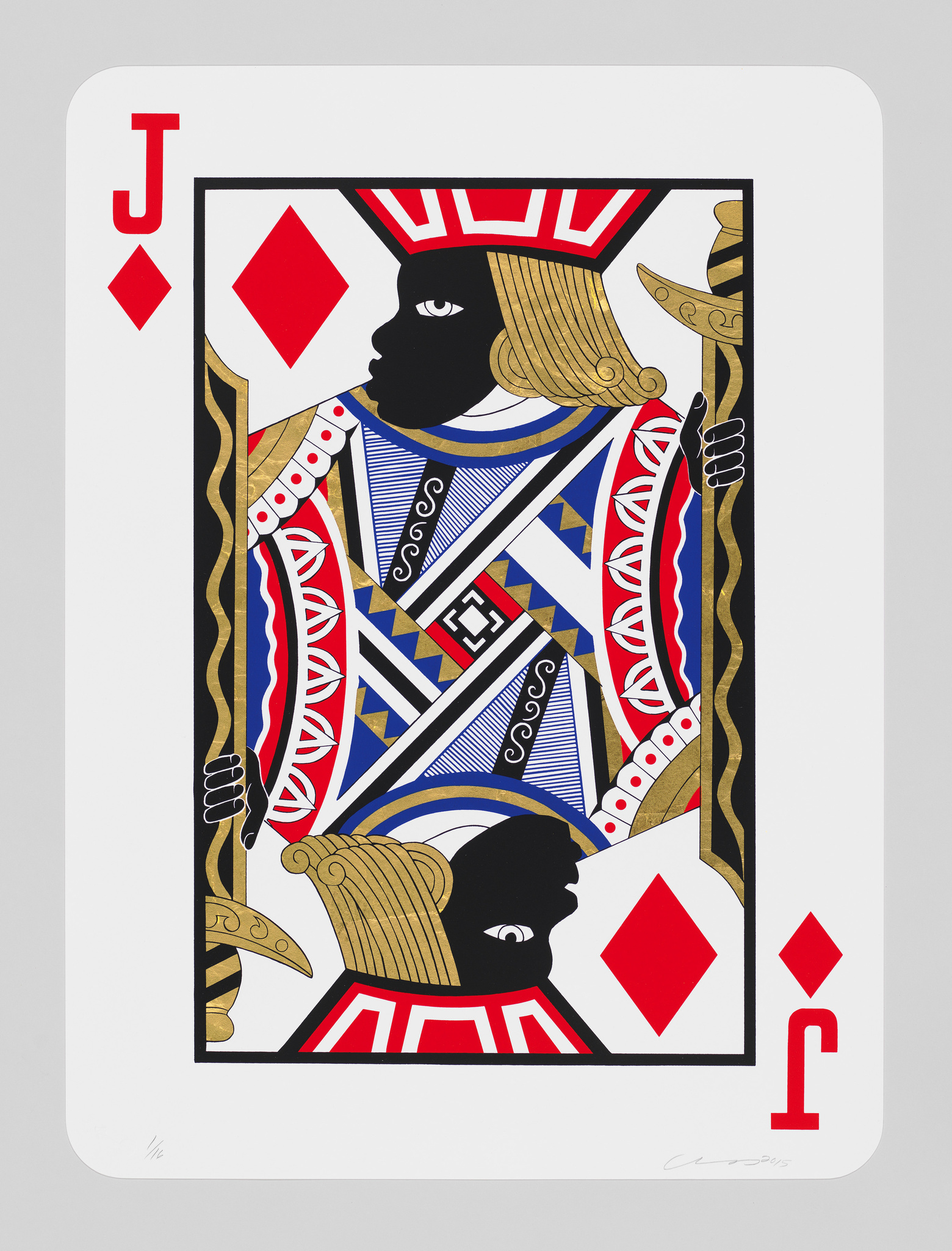 A jack of diamonds playing card depicts both jacks with black faces.