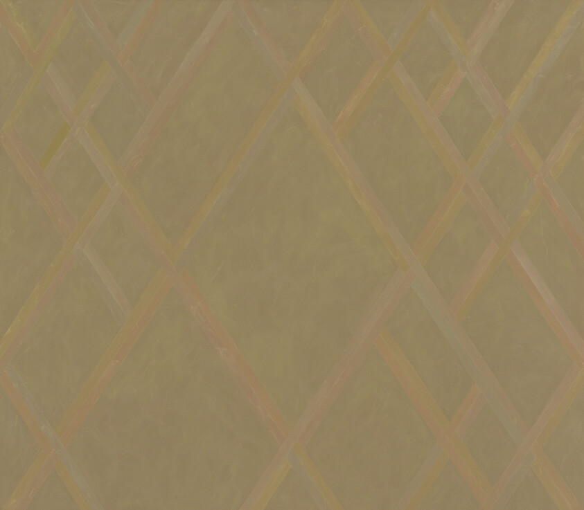 Muted beige background with a subtle crisscross diamond lattice pattern across the surface.