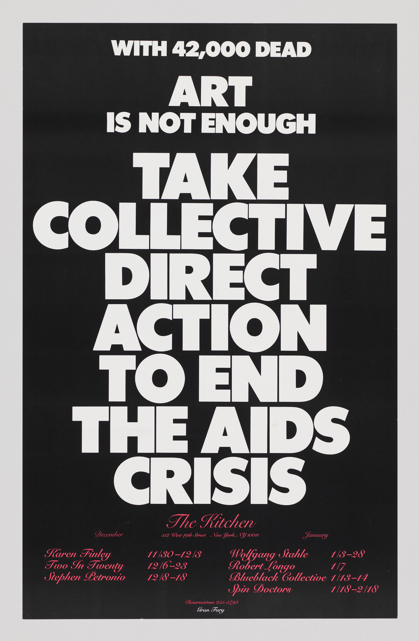 Bold poster urges collective direct action to end the AIDS crisis, citing 42,000 dead.