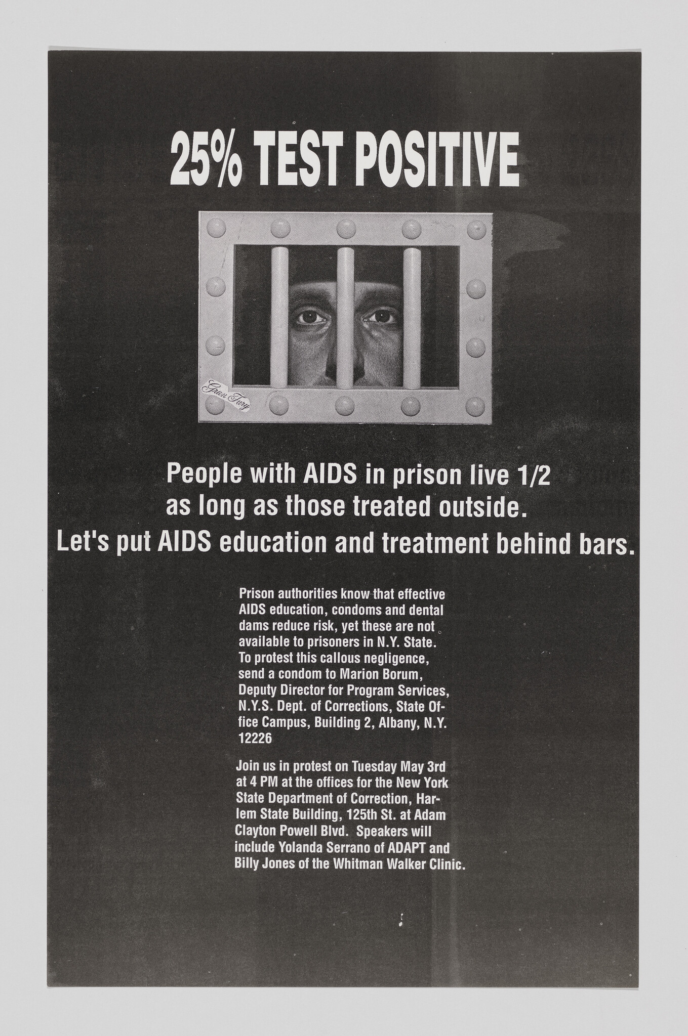 Poster stating 25% test positive and calling for AIDS education and treatment for prisoners.