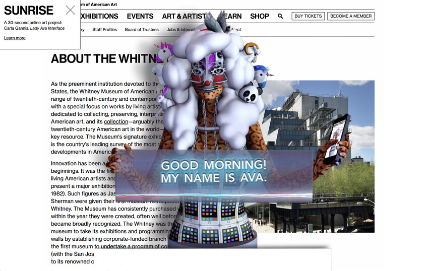 A colorful animated character with fluffy hair holds a sign reading "GOOD MORNING! MY NAME IS AVA."