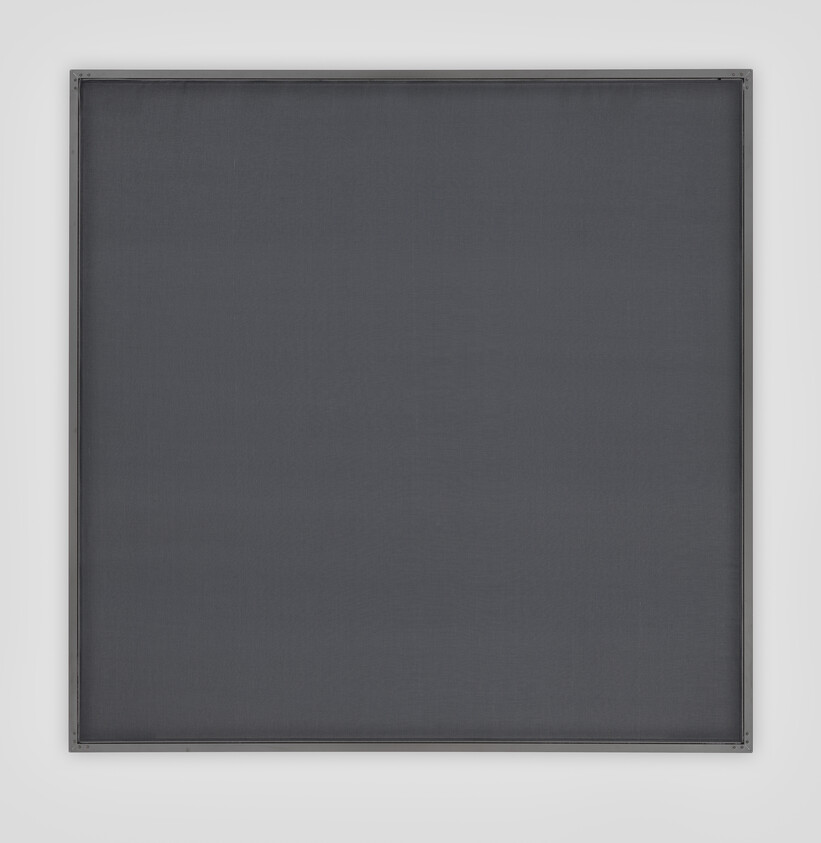 A monochromatic dark gray canvas framed in a simple black frame against a white background.