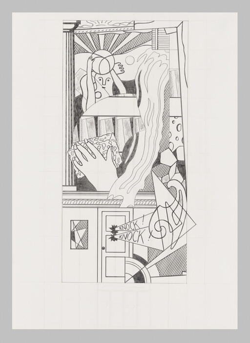 A stylized panel shows a person holding a sphere above and a door labeled "KNOCK KNOCK" being knocked.