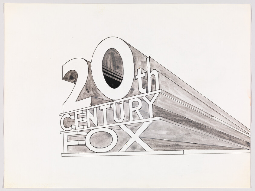 Large pencil sketch of the 20th Century Fox logo in three-dimensional perspective.