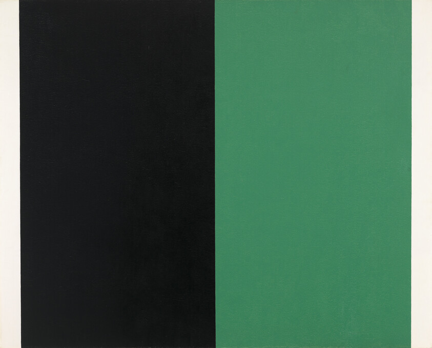 Two large vertical panels fill the canvas, a solid black panel on the left and green on the right.