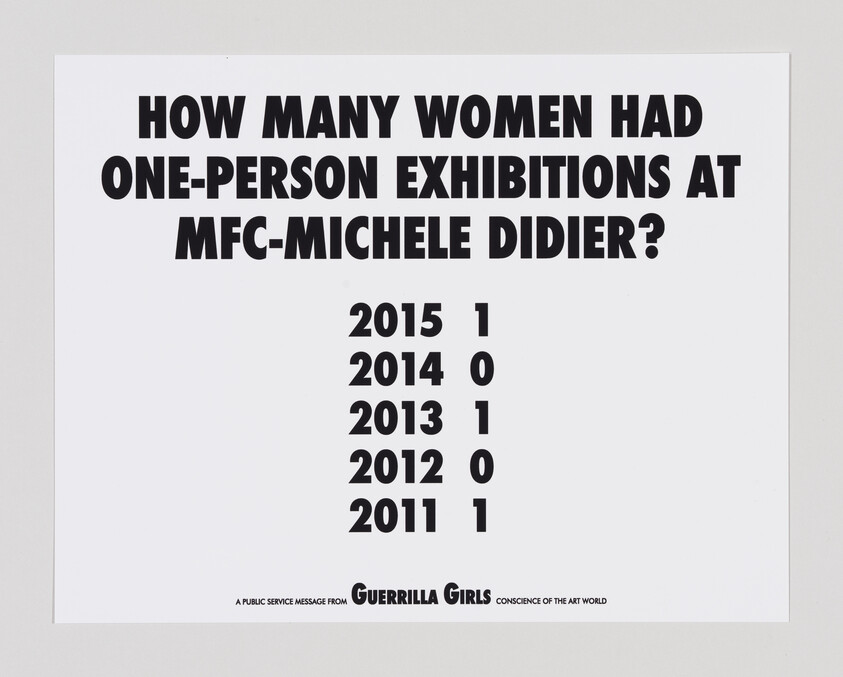 List showing number of women with one-person exhibitions at MFC-Michele Didier from 2011 to 2015.