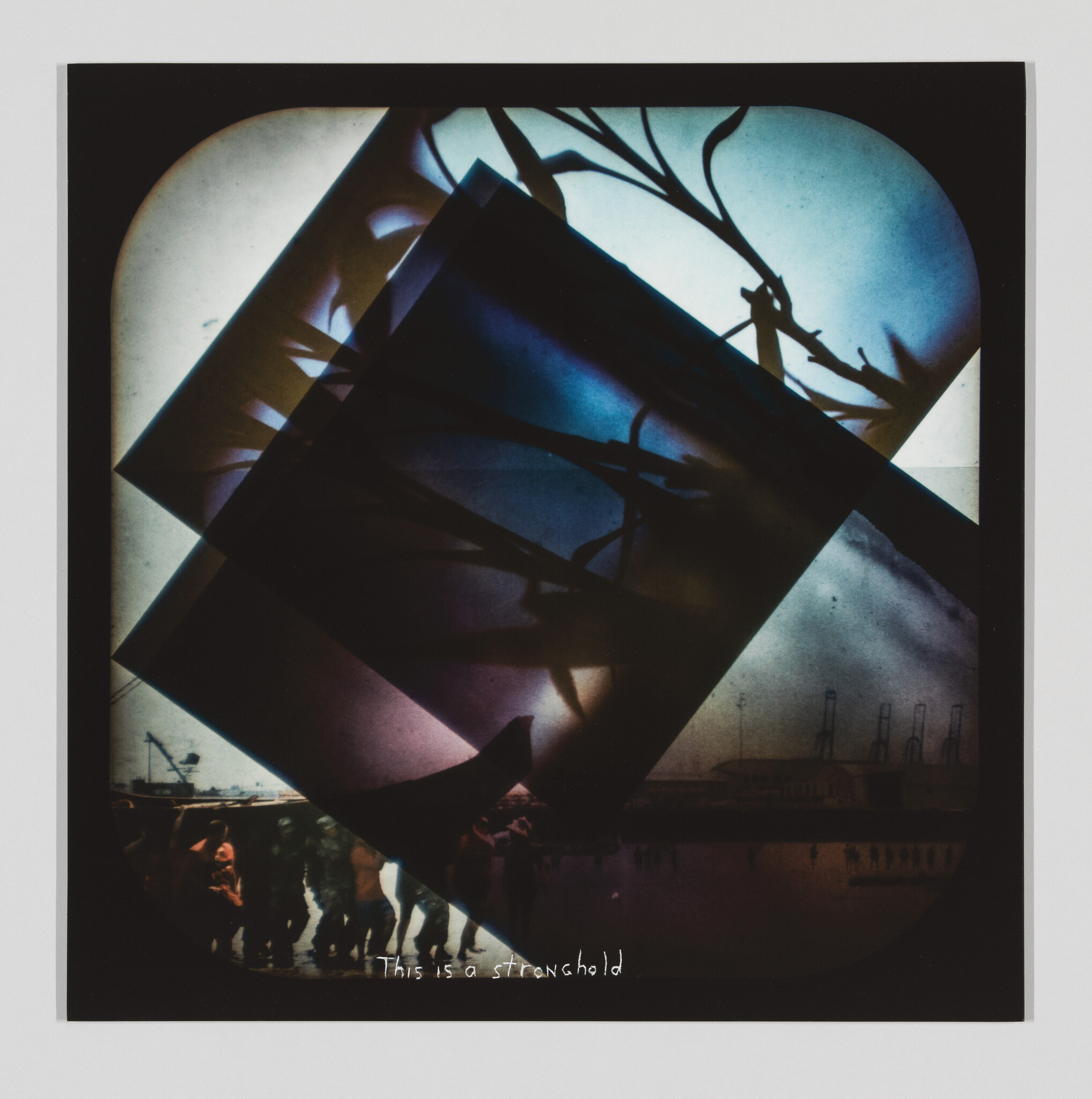 Abstract collage with overlapping shapes and silhouettes. Text reads, "This is a stronghold."