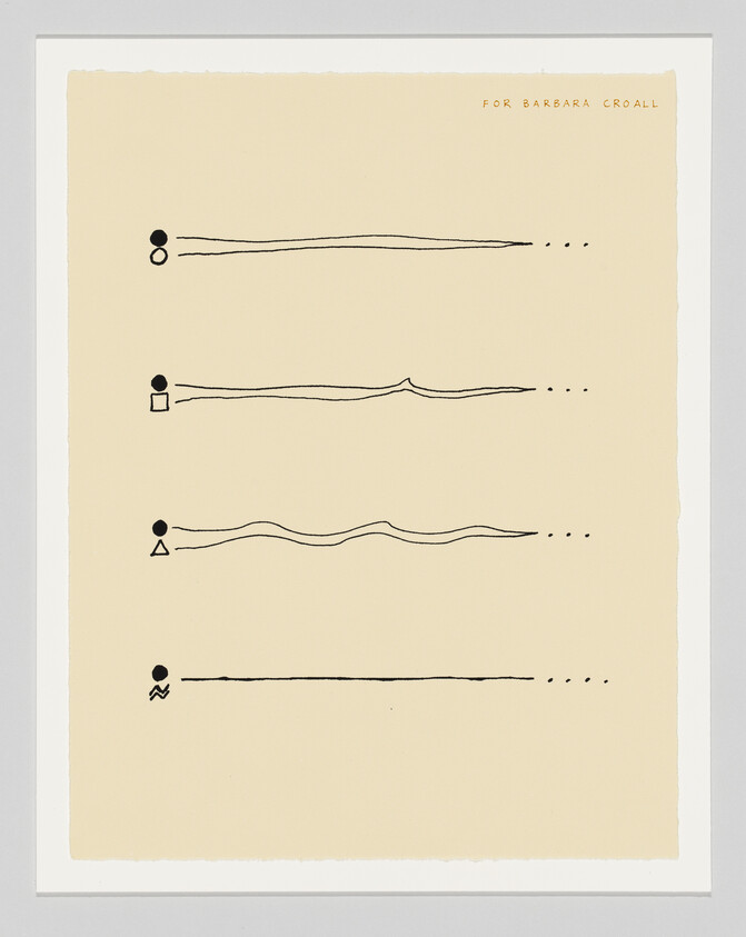Four rows of wavy and straight black lines, each starting with a different shape and ending with three dots.