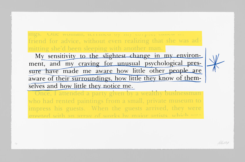 A printed paragraph underlined and circled in blue, highlighting sensitivity to changes in environment.