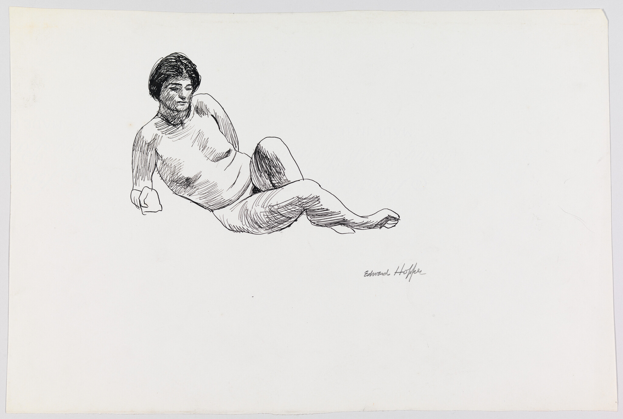 A reclining nude woman drawn in pen, signed 'Edward Hopper' near the lower right.