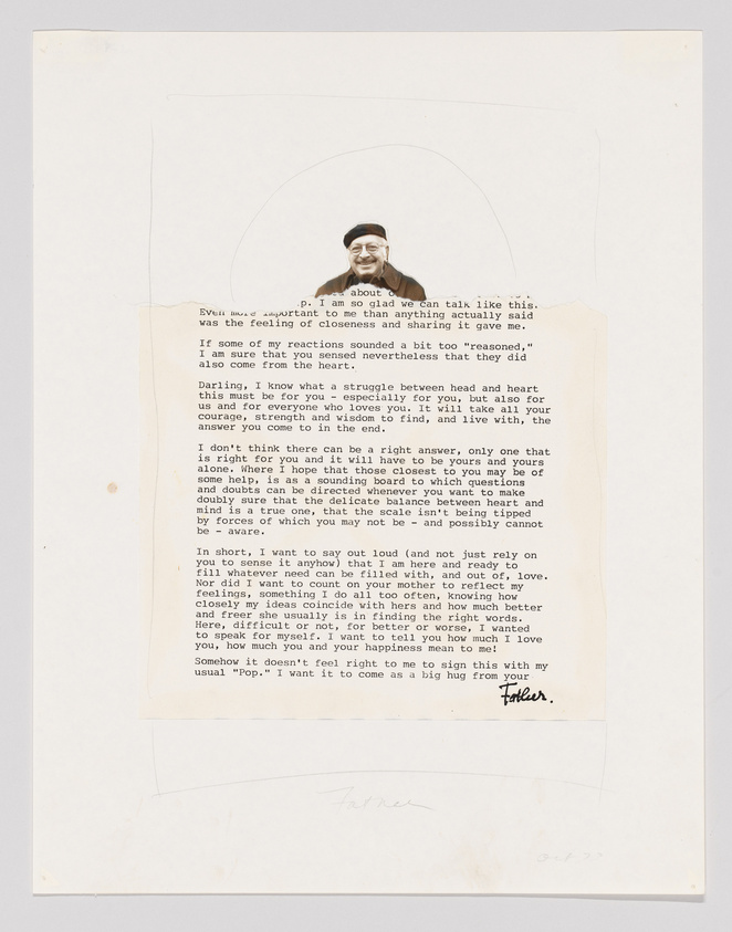 Vintage letter with a black and white photo of a smiling man pasted at the top, surrounded by handwritten text.