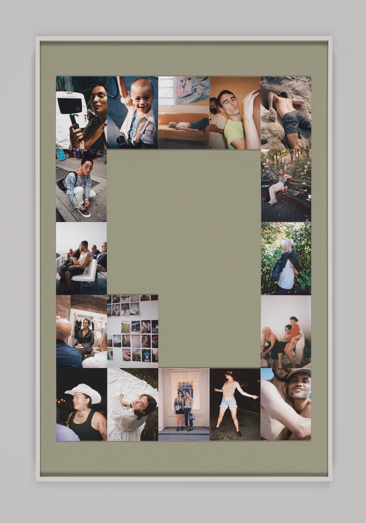 A collection of 17 photos of people arranged in a frame around a green backdrop.