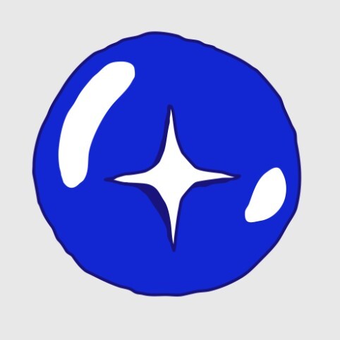 Blue glossy circle with a white four-point star reflection in the center.