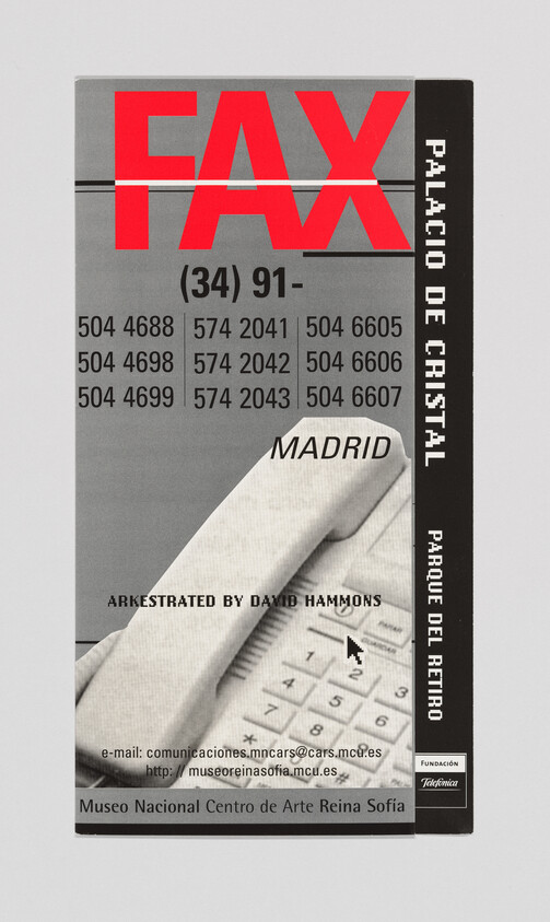 Advertisement for fax service at Palacio de Cristal in Madrid showing a telephone handset and keypad.