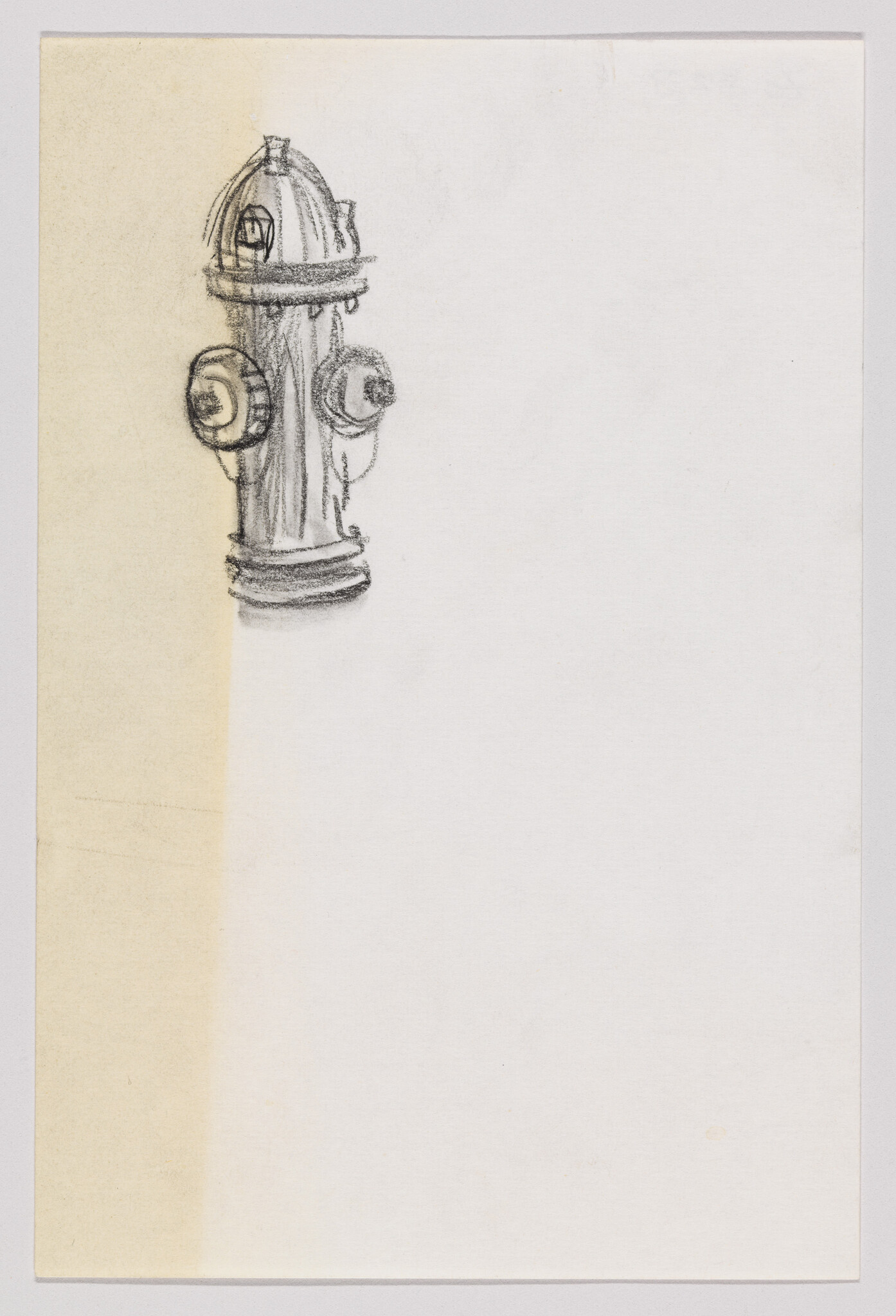 A simple pencil sketch of a fire hydrant drawn on the left side of a blank sheet.