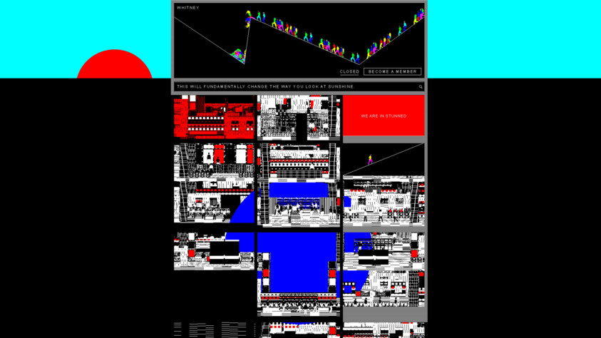Abstract digital art with colorful figures on a zigzag path, bold text, and geometric patterns in red, blue, and black.