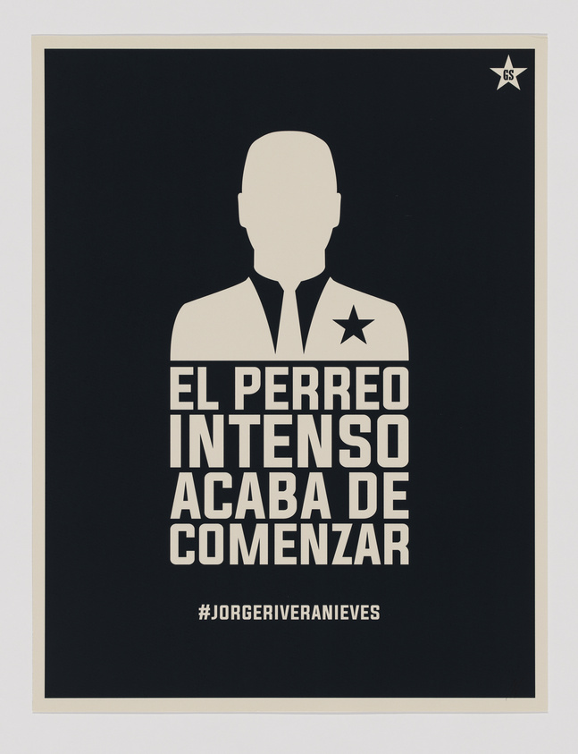 Silhouette of a person with a star on their chest, text reads "El perreo intenso acaba de comenzar" and "#JORGERIVERANIEVES".