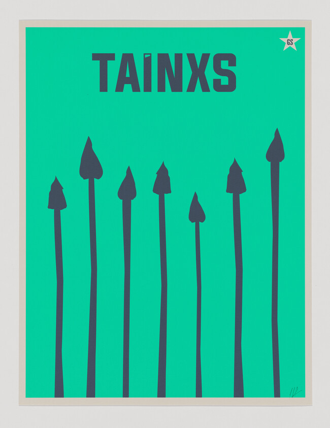 Teal poster titled "TAINXS" showing eight tall dark spearhead shapes rising upward.