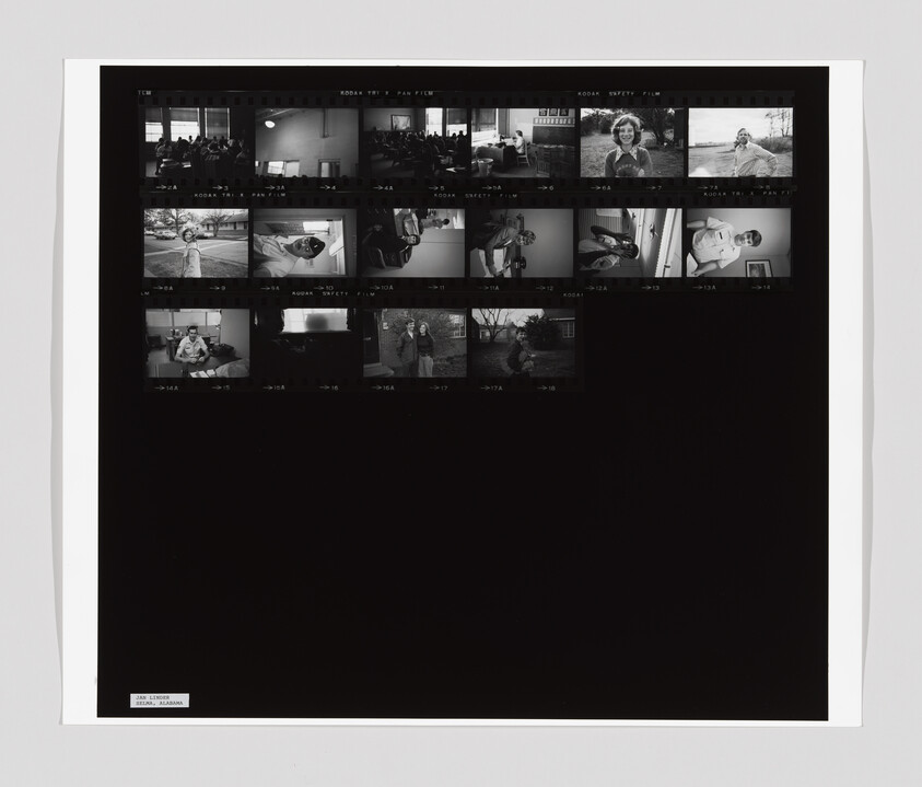 A contact sheet with small black-and-white photos showing people in classrooms, outdoors, and at home. Label reads "Jan. Langer, Steven L. Kosman."