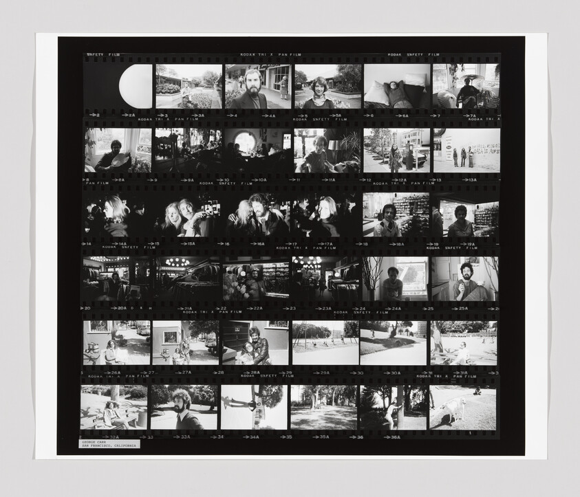 A black-and-white contact sheet shows multiple small photos of people indoors and outdoors, some smiling or posing.