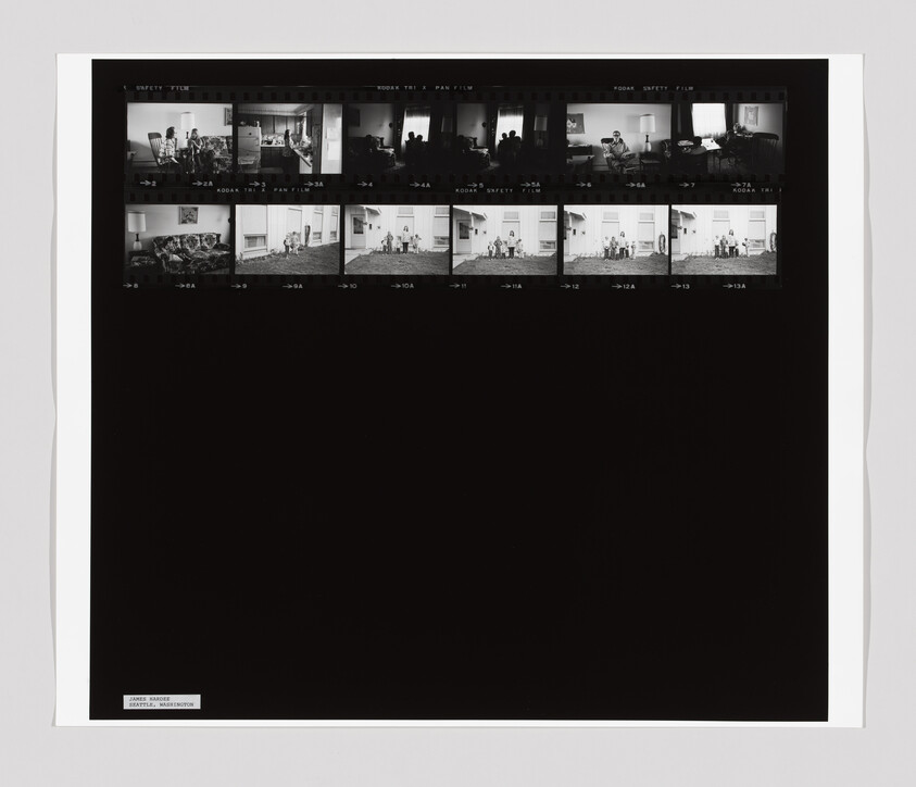 A contact sheet with small black-and-white photos of people indoors and outdoors, labeled “James Mamer, Seattle, Washington.”