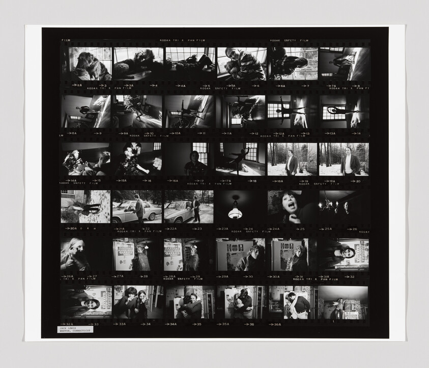 Black-and-white contact sheet showing rows of small film frames with people in different scenes.