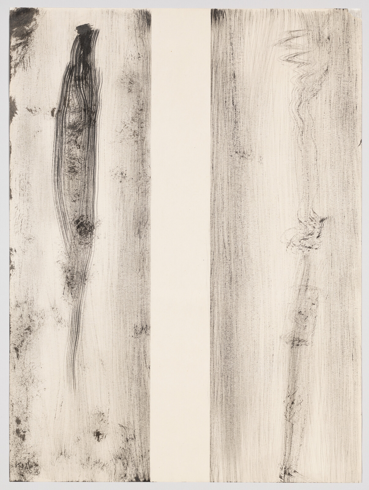 Three vertical panels show two textured ink brushstripes flanking a pale central band.