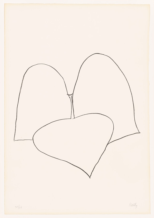 Simple black line drawing of a large heart overlapping two rounded hill-like shapes.