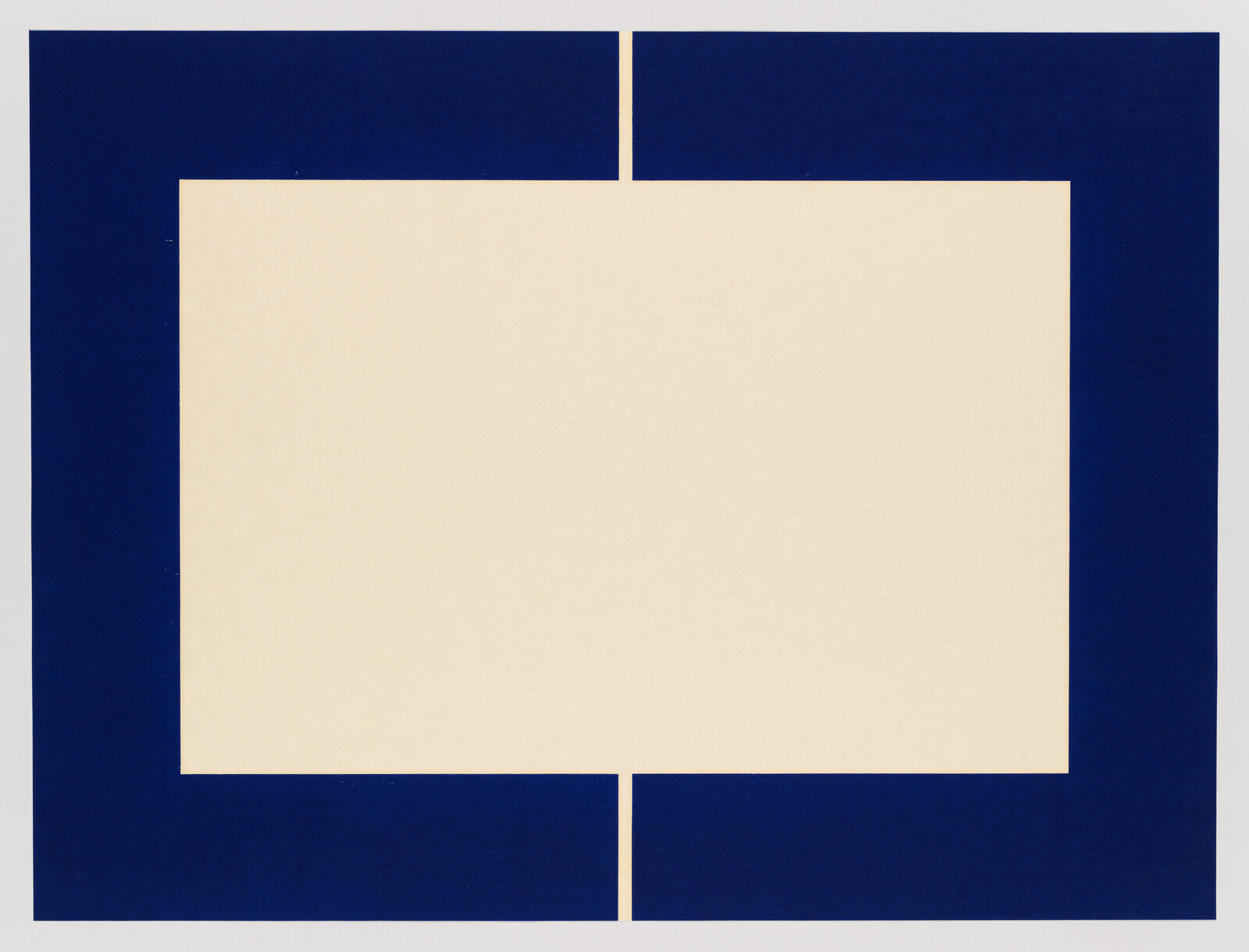 A large cream rectangle framed by a thick dark blue border with narrow vertical gaps at top and bottom.