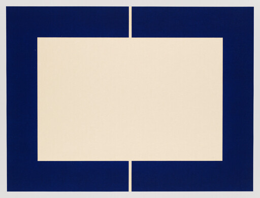 A large cream rectangle framed by a thick dark blue border with narrow vertical gaps at top and bottom.