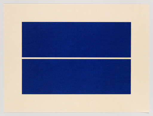Two large horizontal blue rectangles separated by a thin cream gap on a beige background.