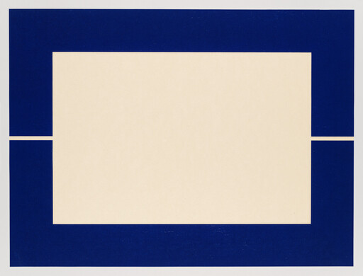 A large cream rectangle centered inside a wide dark blue rectangular border with side gaps.