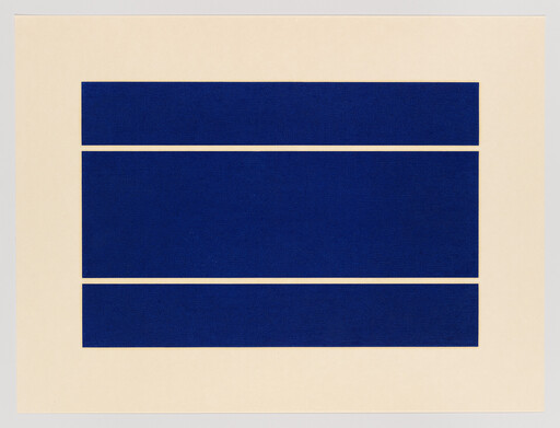 Three dark blue horizontal rectangles are stacked with equal cream-colored gaps on a light background.