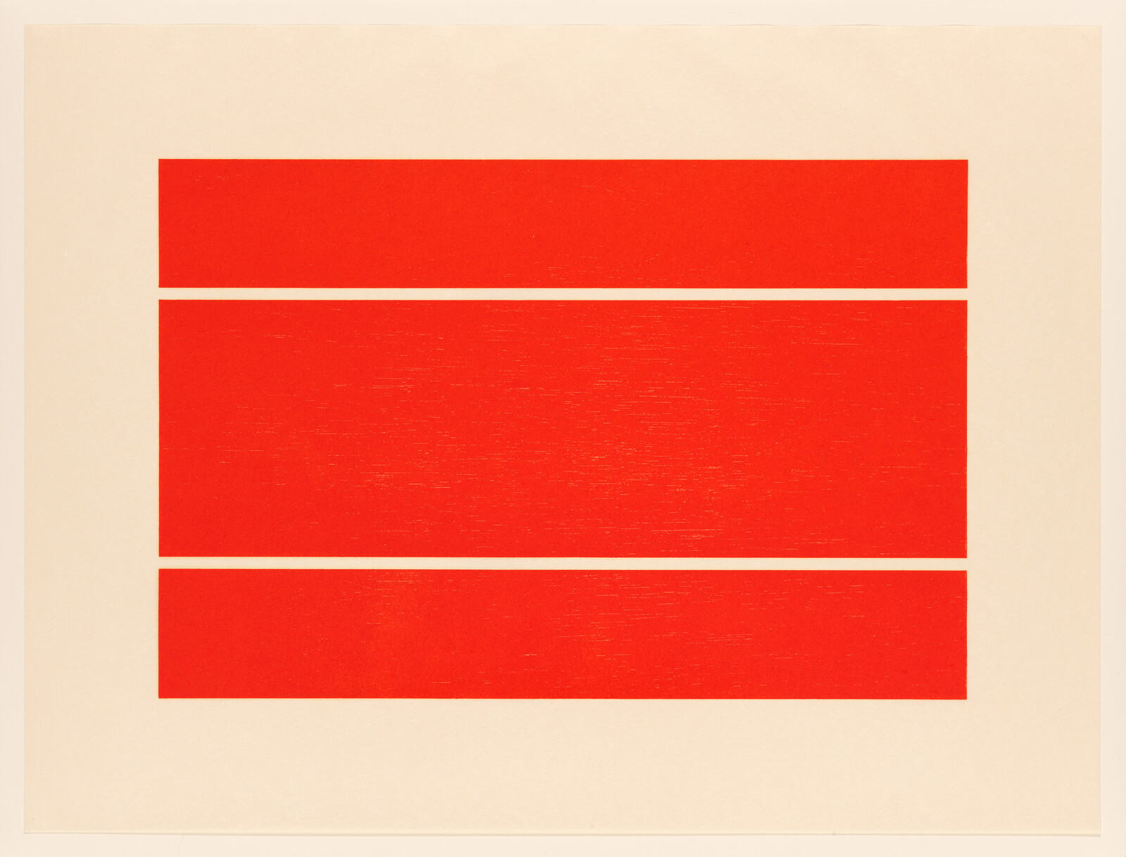 Three horizontal red rectangles are stacked with thin beige gaps on a beige background.