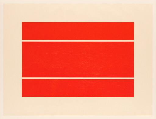Three horizontal red rectangles are stacked with thin beige gaps on a beige background.